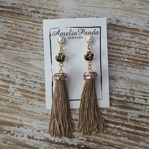 Stunning Gold Brown Tassel Earrings